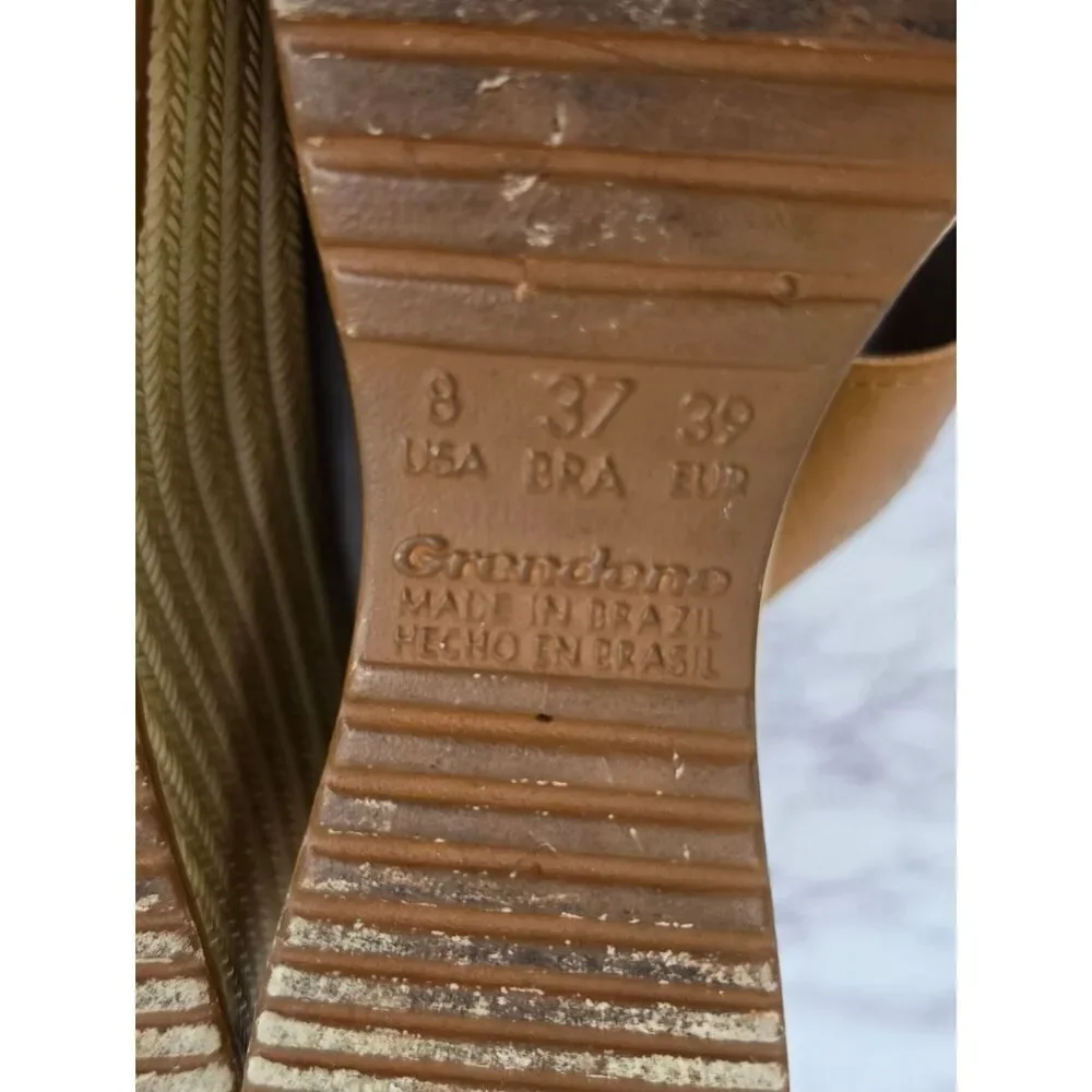 Y2K Vintage Wedge Platform Thong Sandals in Tan Leather Sttraps